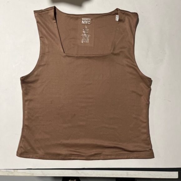 Maden NYC Tops - Brown Fitted Tank Top with Square Neckline